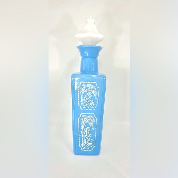 Jim Beam 1965 Blue Slag Milk Glass Decanter Whiskey Bottle Shepard & Dog Cork - Picture 2 of 7